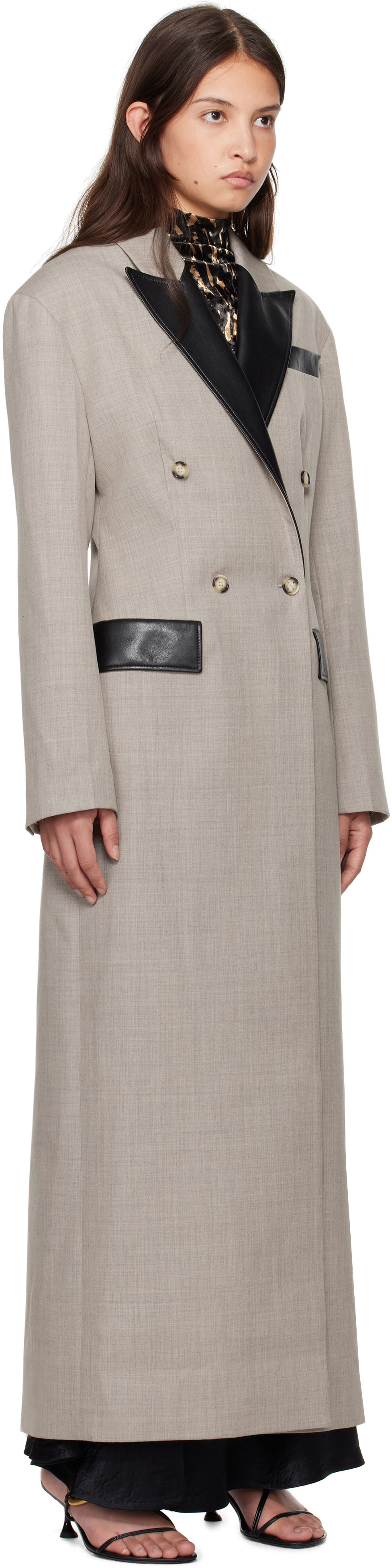 Kabáty Nanushka Nanushka Ferris Double-Breasted Long Coat Šedá | NW24FWOW36970, 1