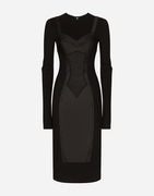 Dolce & Gabbana Long Sleeve Bustier Lace Panel Midi Dress Viscose