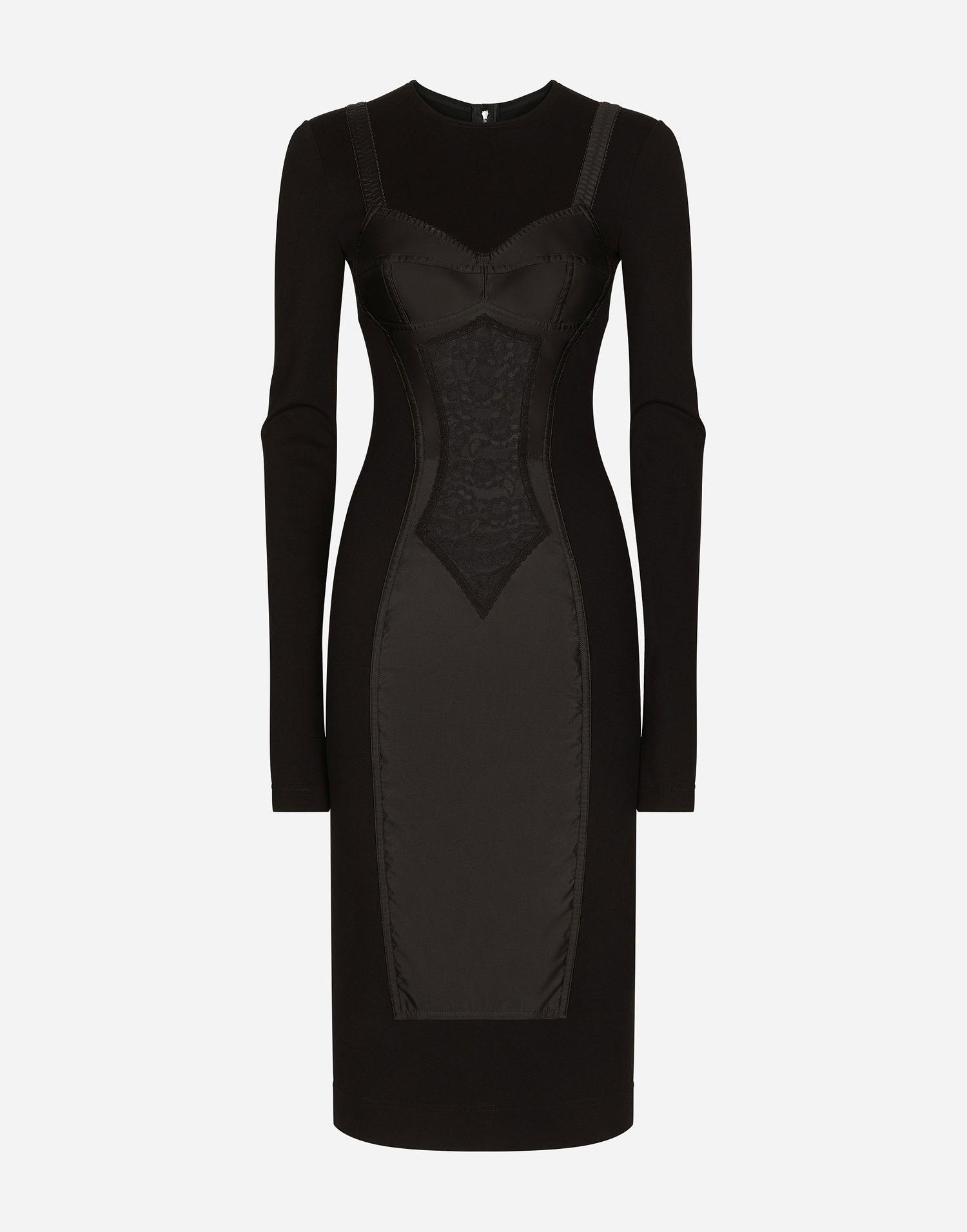 Šaty Dolce & Gabbana Dolce & Gabbana Long Sleeve Bustier Lace Panel Midi Dress Viscose Čierna | F6ARFTFUGKFN0000, 0