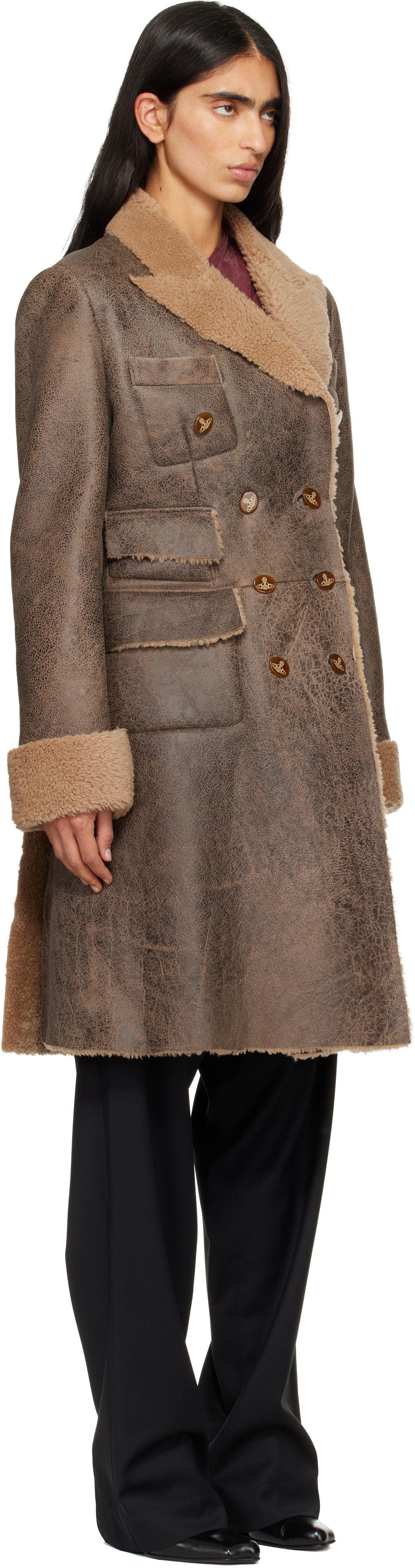Kabáty Vivienne Westwood Waisted Double-breasted Shearling Coat Hnedá | 1D01000H-L00CR-, 1