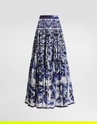 Majolica-print Long Poplin Skirt