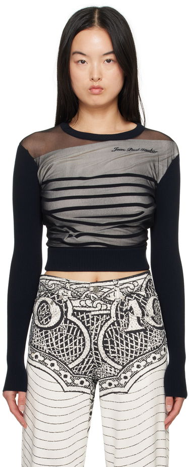 Sveter Jean Paul Gaultier Gaultier 'The Marinière' Striped Mesh Top Čierna | 24/25-F-PL047B-M064-590100, 0
