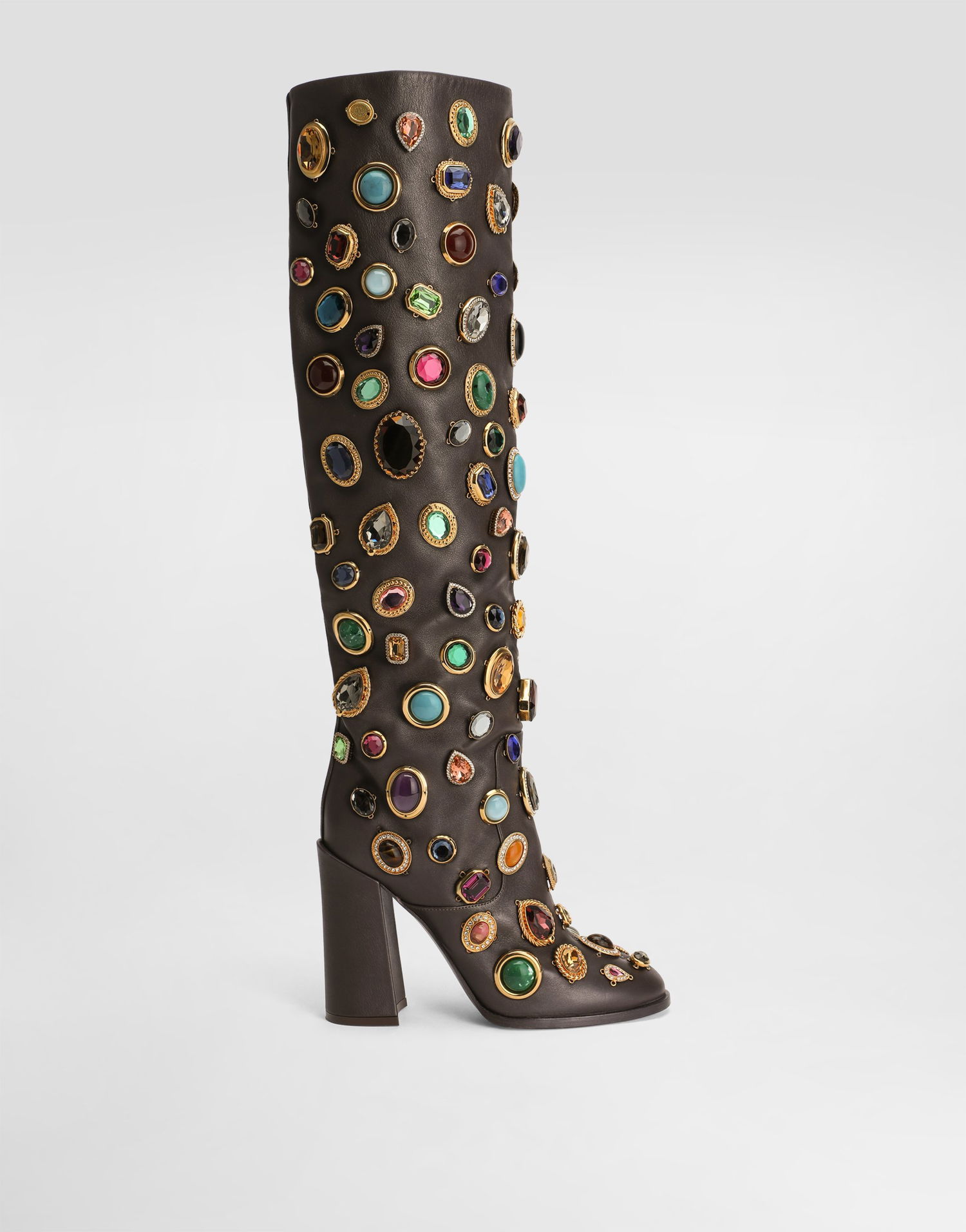 Doplnky Dolce & Gabbana Dolce & Gabbana Calfskin Knee-High Boots with Jewels Hnedá | CU1225AP4558R205, 0