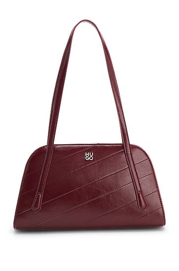 Taška cez rameno BOSS Stitched Faux-Leather Shoulder Bag with Stacked-Logo Hardware Vínová | 50552251