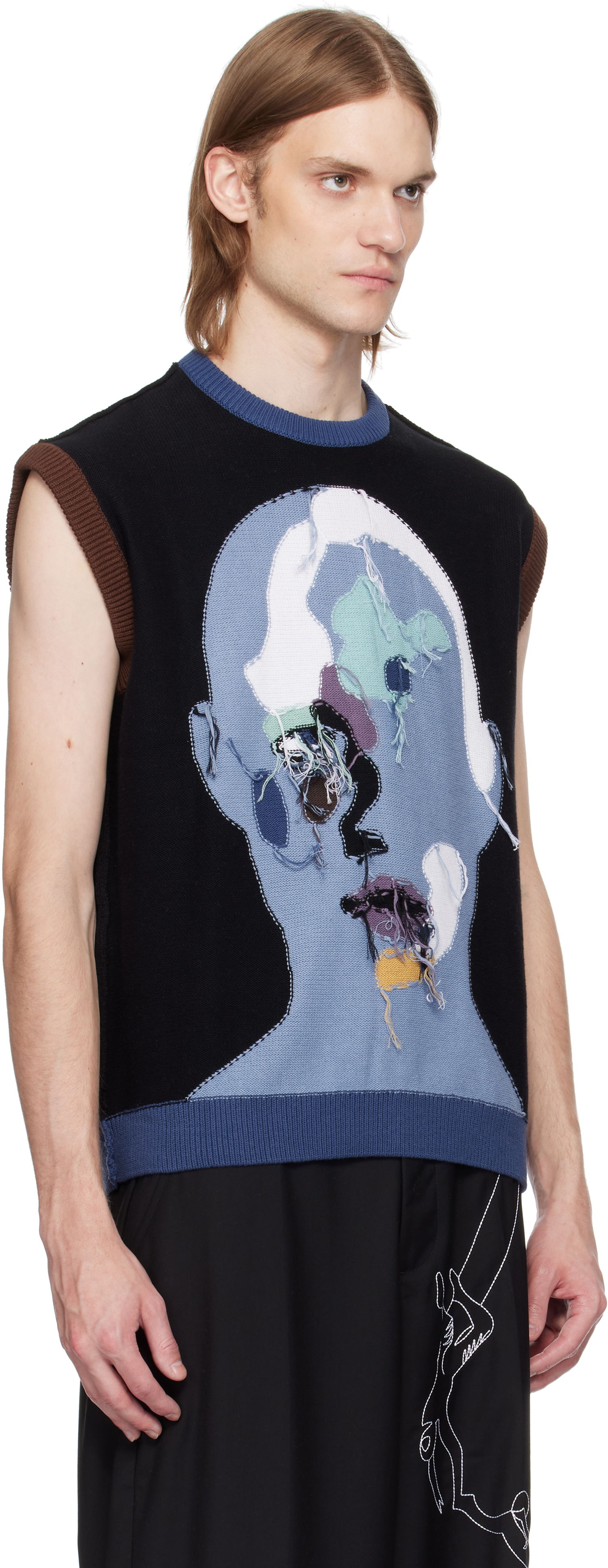 Sveter KidSuper KidSuper Reverse Knit Patchwork Face Sleeveless Sweater Modrá | SS25-SW-06, 1