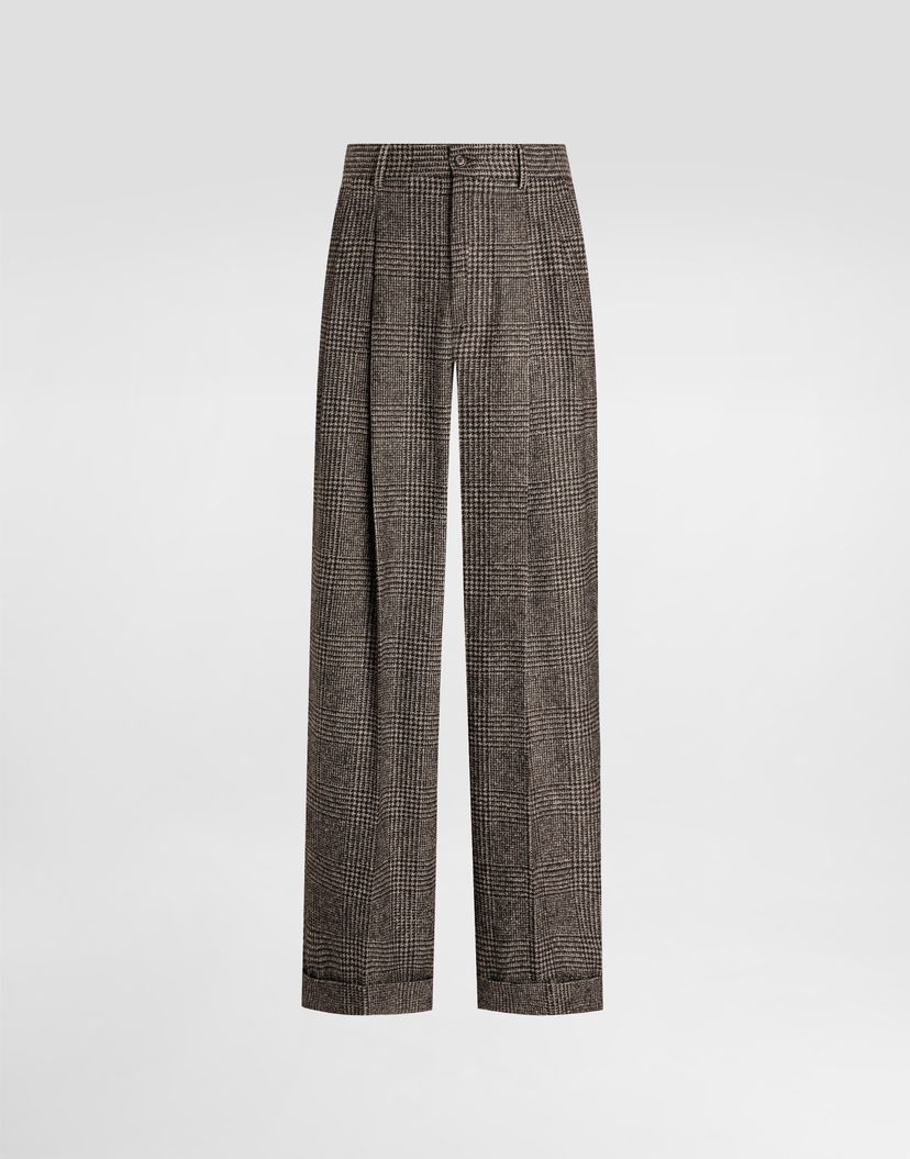 Nohavice Dolce & Gabbana Dolce & Gabbana Alpaca Blend Glen Plaid Trousers Hnedá | GP16OTFQMKDS8101