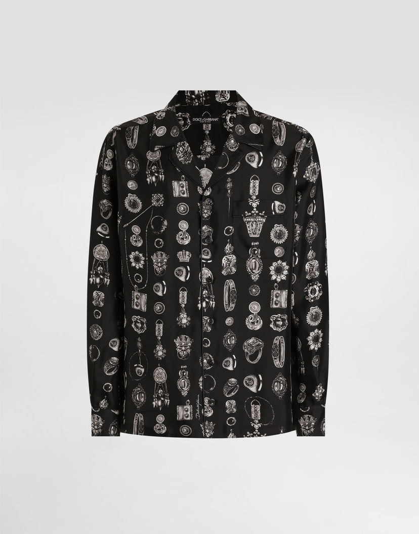 Košeľa Dolce & Gabbana Jewel-print Silk Twill Vanity Shirt Čierna | G5IF1TIS1ZVHH5QP