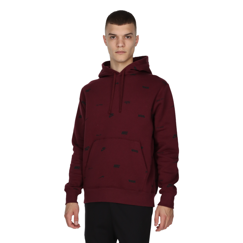 Mikina Nike Club Fleece+ All-over Logo Print Hoodie Vínová | FB7434-681