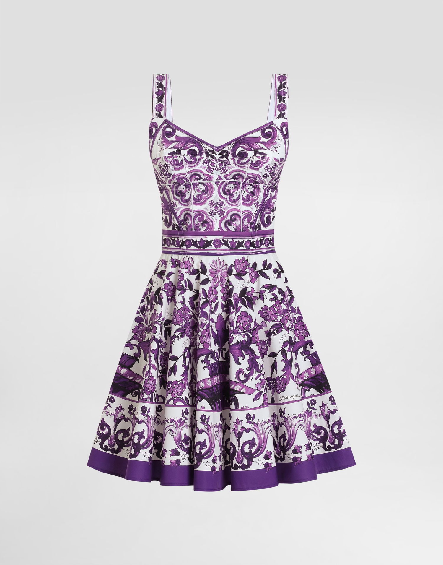 Šaty Dolce & Gabbana Dolce & Gabbana Majolica Print Poplin Fit-and-Flare Dress Fialová | F6TYUTHH5ENIP3TN, 0