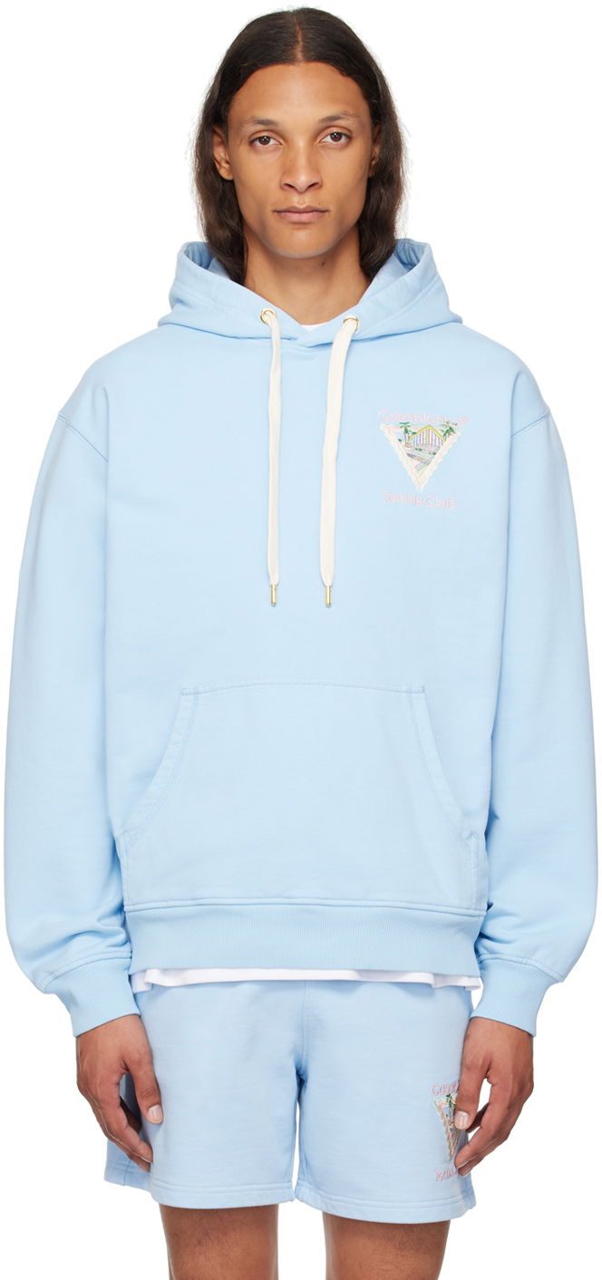 Mikina Casablanca Logo-Embroidered Cotton-Jersey Hoodie Modrá | MPF24-JTP-093-02, 0