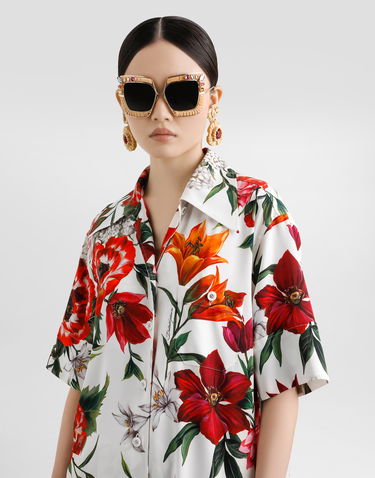 Košeľa Dolce & Gabbana Dolce & Gabbana Charmeuse Floral-Print Shirt Biela | F5N17TFSA7VHA5PB, 3