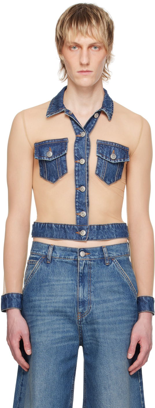 Crop Top Coperni Coperni Illusion Denim Shirt Béžová | COPT53569, 0