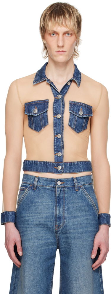 Crop Top Coperni Coperni Illusion Denim Shirt Béžová | COPT53569, 0