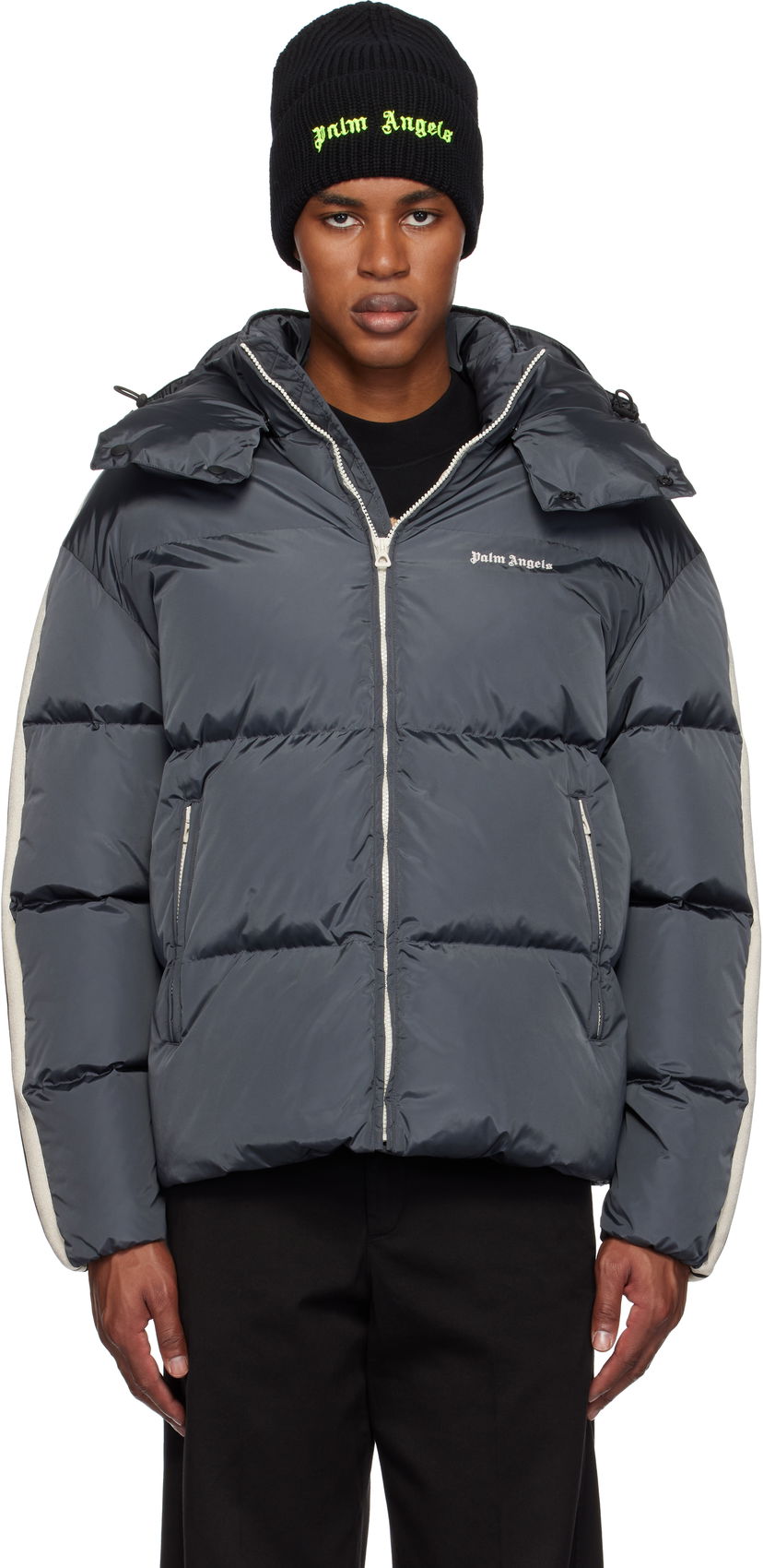 Prešívaná bunda Palm Angels Hooded Track Down Jacket Šedá | PMED028C99FAB0010703