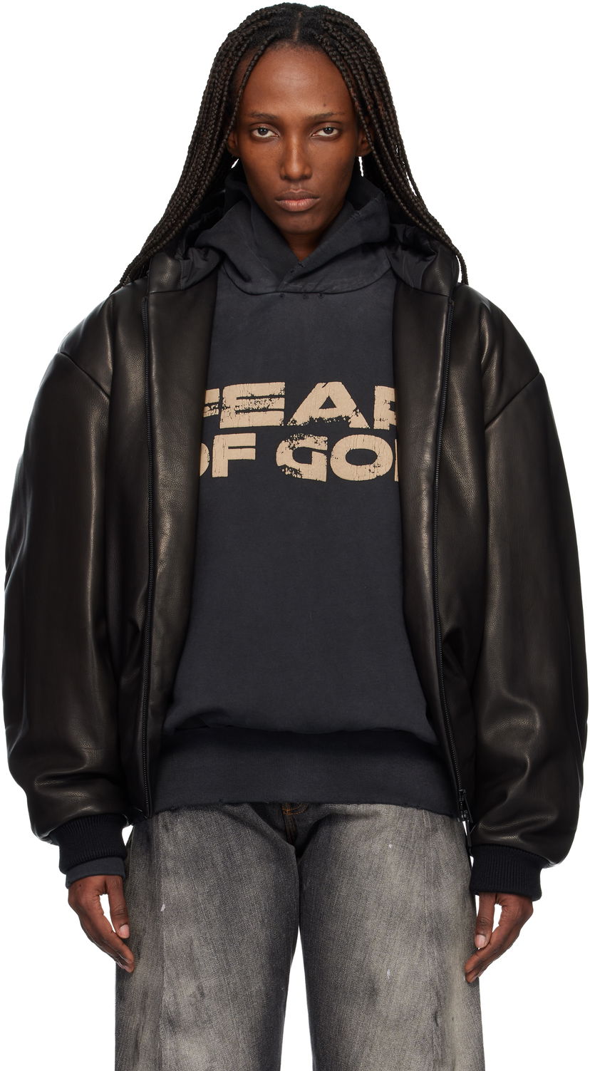 Bomber bunda Fear of God Hooded Leather Bomber Jacket Čierna | FG25FW50-505LTH-001