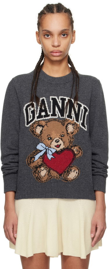 Sveter GANNI GANNI Graphic Bear Sweater Šedá | K2370, 0