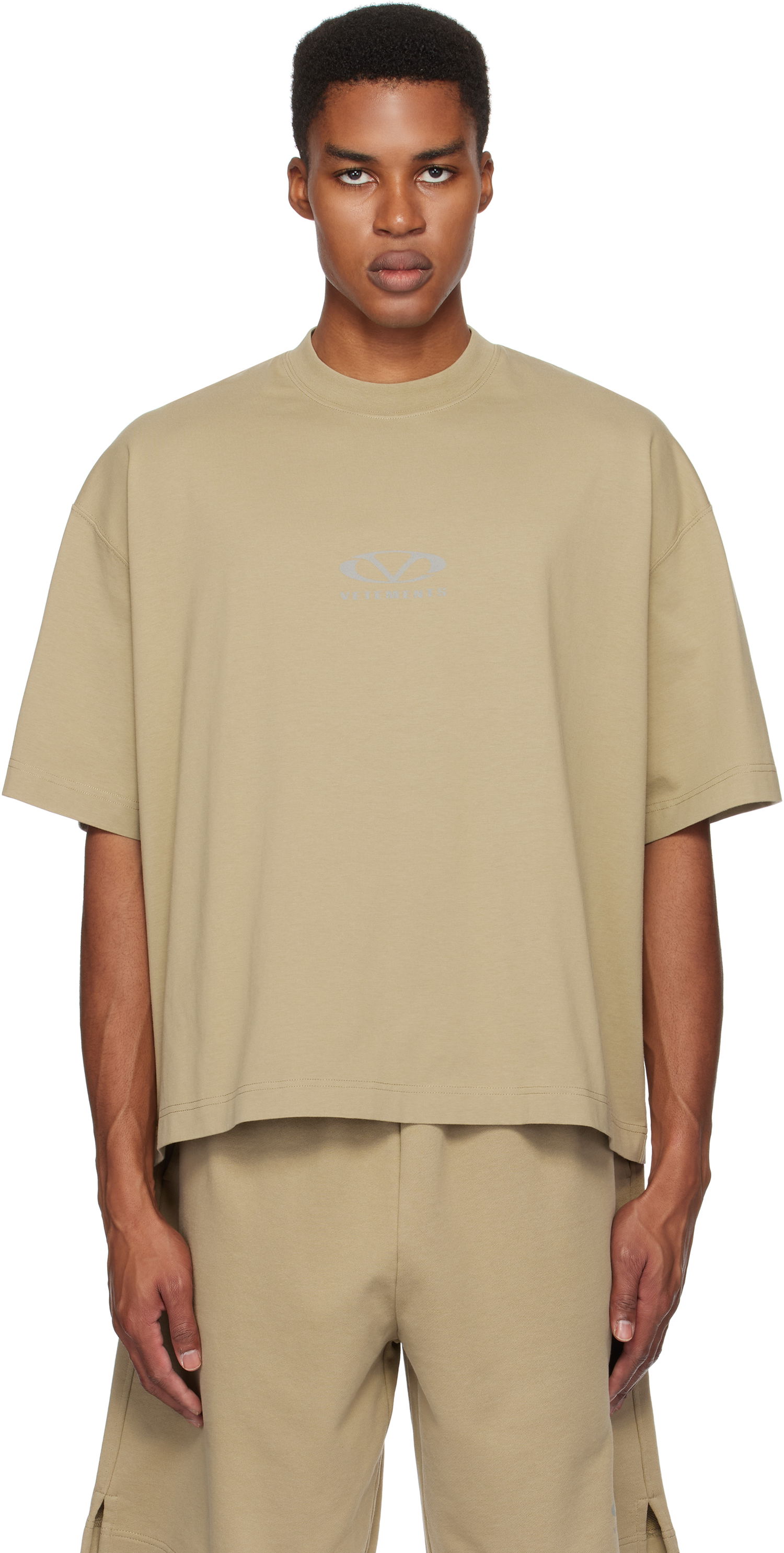 Tričko VETEMENTS Oval Logo Cropped Boxy T-Shirt Béžová | UA66TR600T, 0