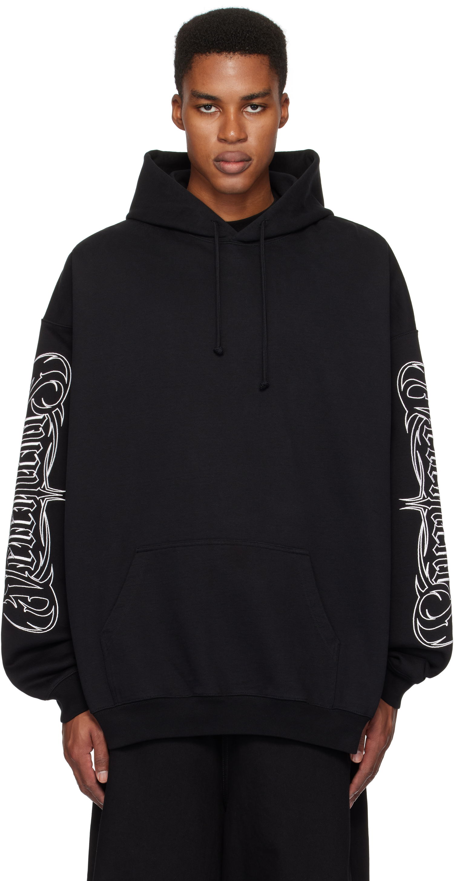 Mikina VETEMENTS Oversized Hoodie With Embroidered Sleeves Čierna | UA66HD750B, 0