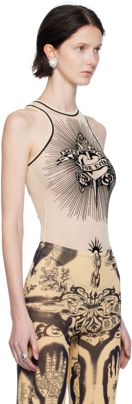 Body Jean Paul Gaultier Jean Paul Gaultier Flocked Tattoo Print Bodysuit Béžová | 23/15-F-BD013I-T001-63, 1