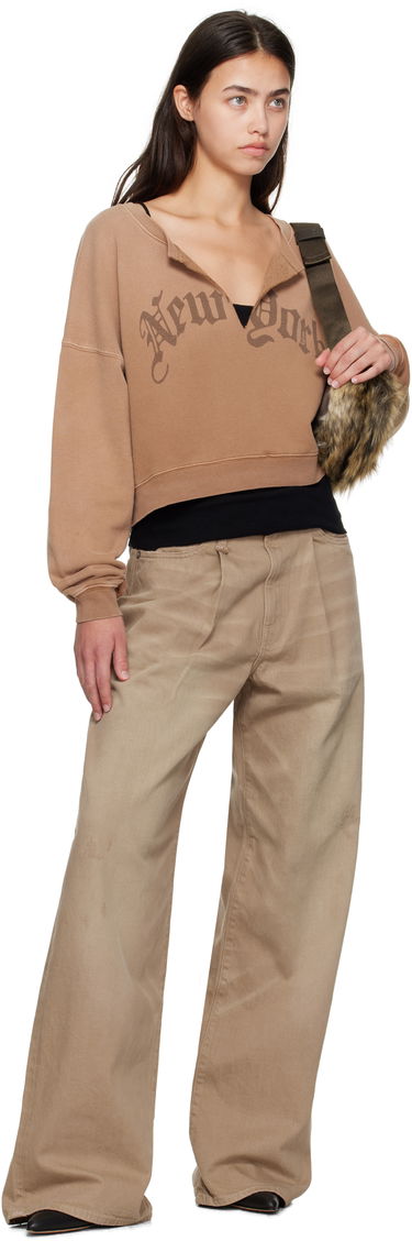 Mikina R13 R13 'New York' Cropped Front Slit Sweatshirt Hnedá | R13WK251-001UU, 3