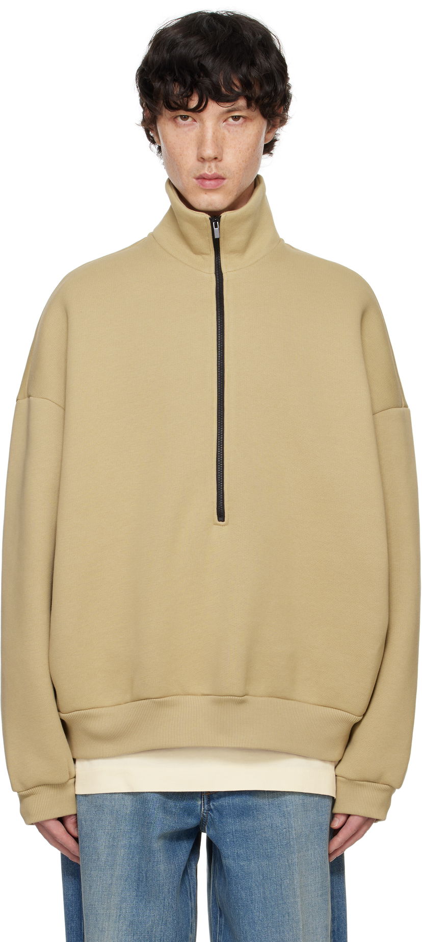 Mikina Fear of God Half Zip Mockneck Sweatshirt Béžová | FG24FW50-1011FLC