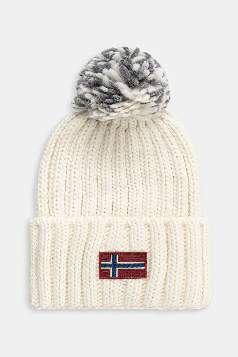 Kulicha Napapijri Semiury Wool Blend Beanie with Pom-Pom and Flag Patch Biela | NP0A4GKCN1J1