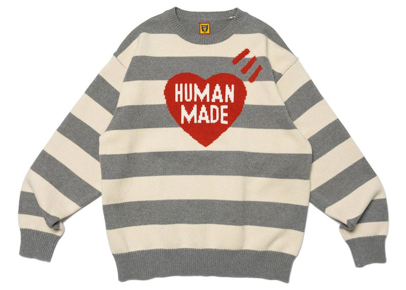 Sveter Human Made Striped Heart Knit Sweater Šedá | HM25CS002
