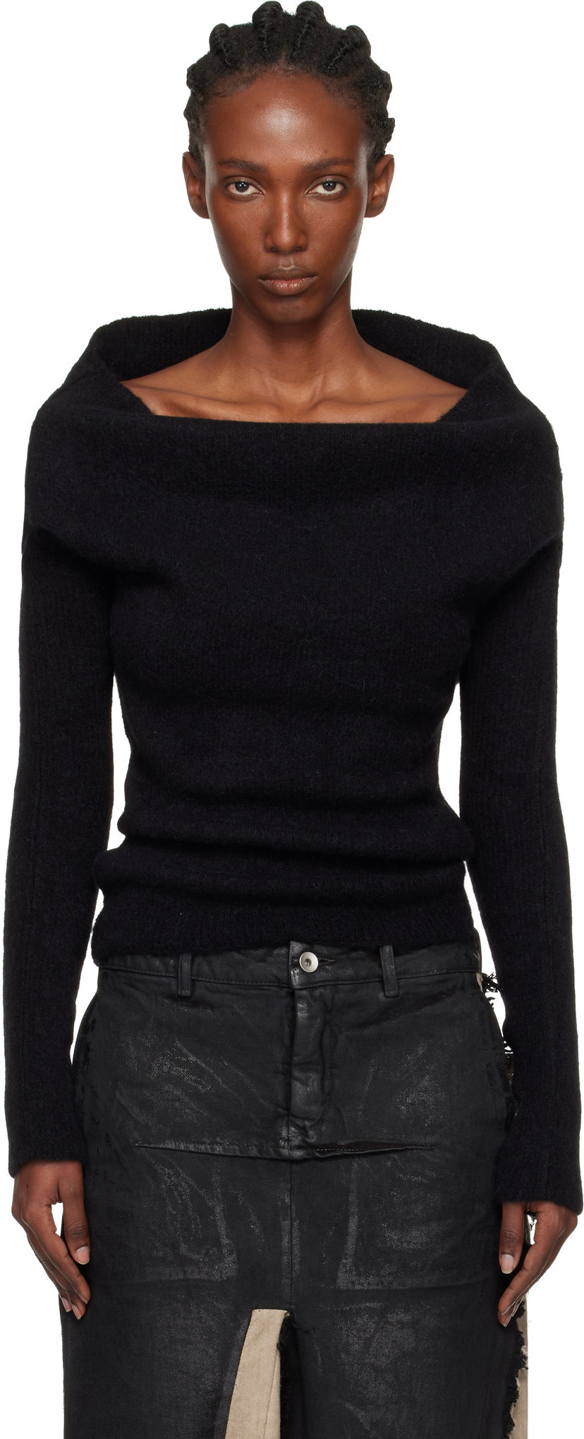 Sveter Rick Owens Rick Owens Concordians Runway Draped Neck Long Sleeve Sweater Čierna | RO02E4675 KWP