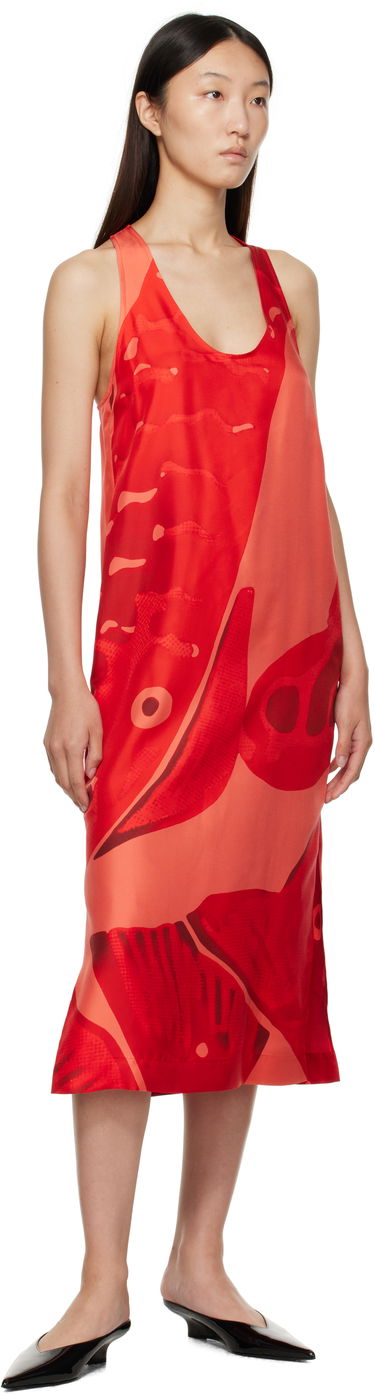 Šaty FERRAGAMO Ferragamo Fish Print Silk Maxi Dress Červená | 783737, 3