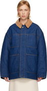 Padded Worker Denim Jacket with Corduroy Collar