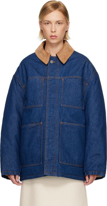 Bunda AMI Padded Worker Denim Jacket with Corduroy Collar Modrá | H25UJK834.DE0104, 0