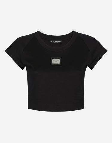 Crop Top Dolce & Gabbana Cropped Jersey T-shirt With Tag Čierna | F8U12THU7H8N0000, 0