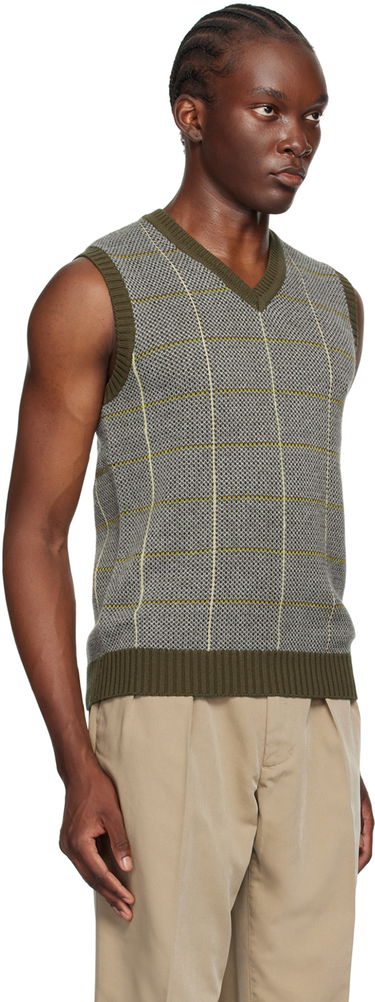 Vesta BEAMS BEAMS PLUS Plaid Knit Vest Zelené | 3805-0038-103, 1