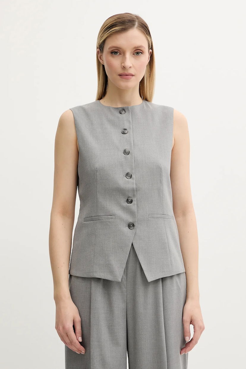 Vesta Samsoe Samsoe SARUMA Single-breasted Sleeveless Vest Šedá | F25200048
