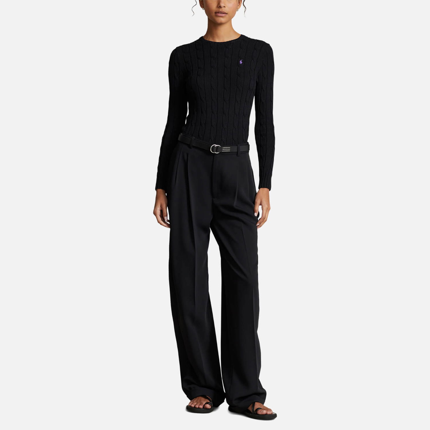 Oblečenie a doplnky Polo by Ralph Lauren Polo Ralph Lauren Baumwoll-Rundhalspullover mit Zopfmuster - Black - L Čierna | 211891640011, 0