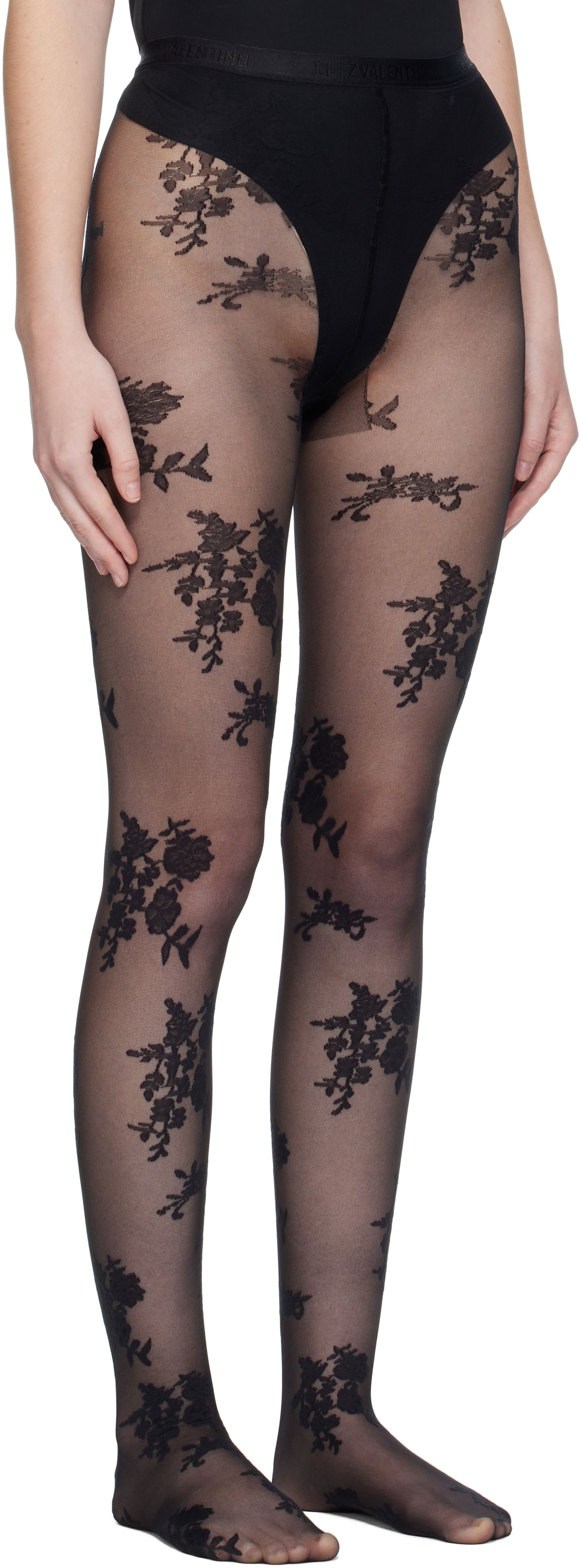 Ponožky Valentino Valentino 'Chez Valentino' Floral Tights Čierna | 7B3KI04Y9LV, 1
