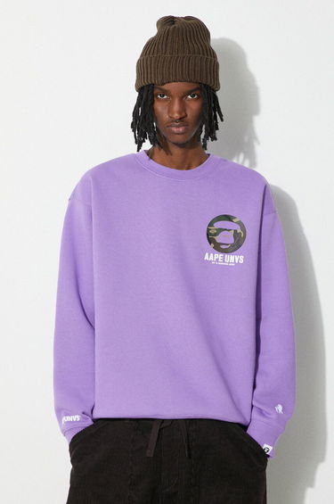 Mikina AAPE by A Bathing Ape AAPE Loose Fit Crewneck Back X-Bone Sweatshirt Fialová | ASWA324, 3