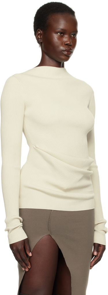 Sveter Rick Owens Rick Owens Hollywood Babel Draped Ribbed Knit Sweater Béžová | RP01E7639 RIBVI, 1
