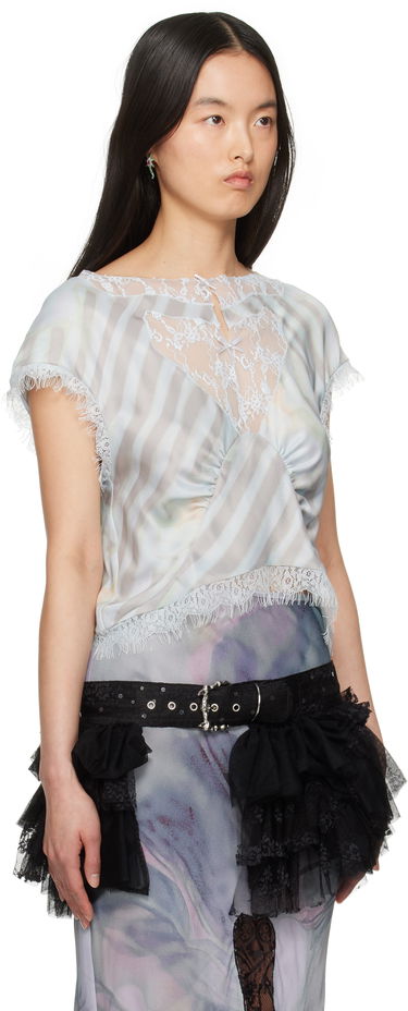 Crop Top Collina Strada Collina Strada Waterlily Lace Trim Blouse Modrá | XX3075, 1