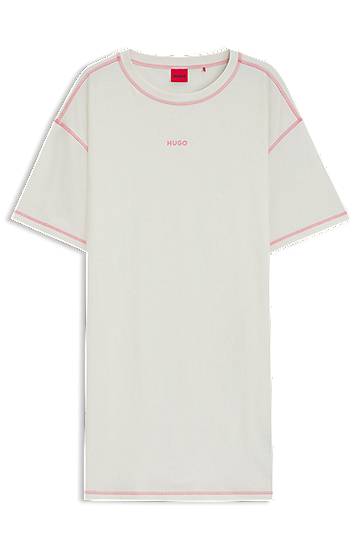 Tričko BOSS HUGO Stretch-Cotton T-Shirt Dress with Contrast Logo Biela | 50544130