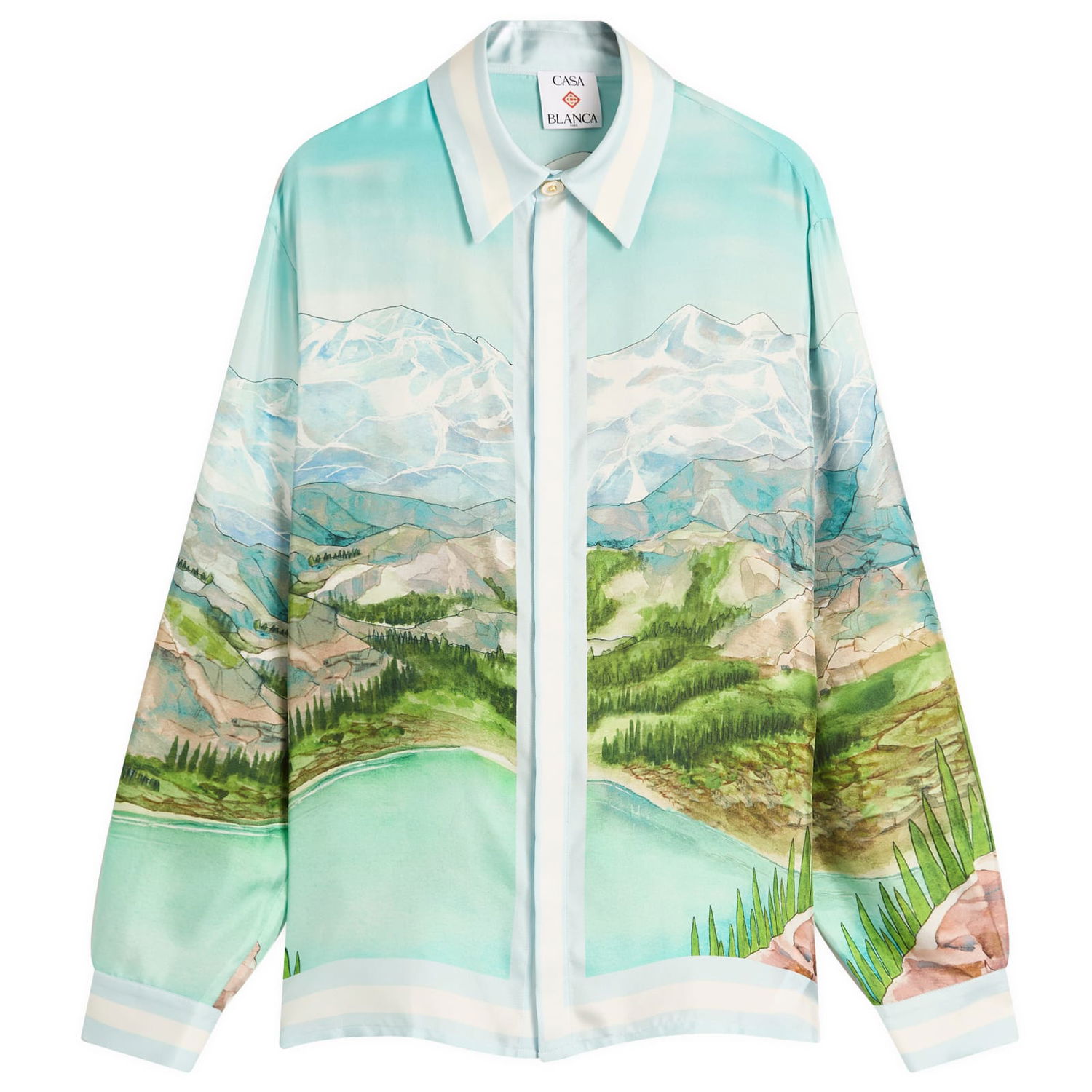 Košeľa Casablanca Casablanca Classic Long Sleeve Patterned Silk Shirt, Size Large Tyrkysová | MPF25-SH-021-01, 0