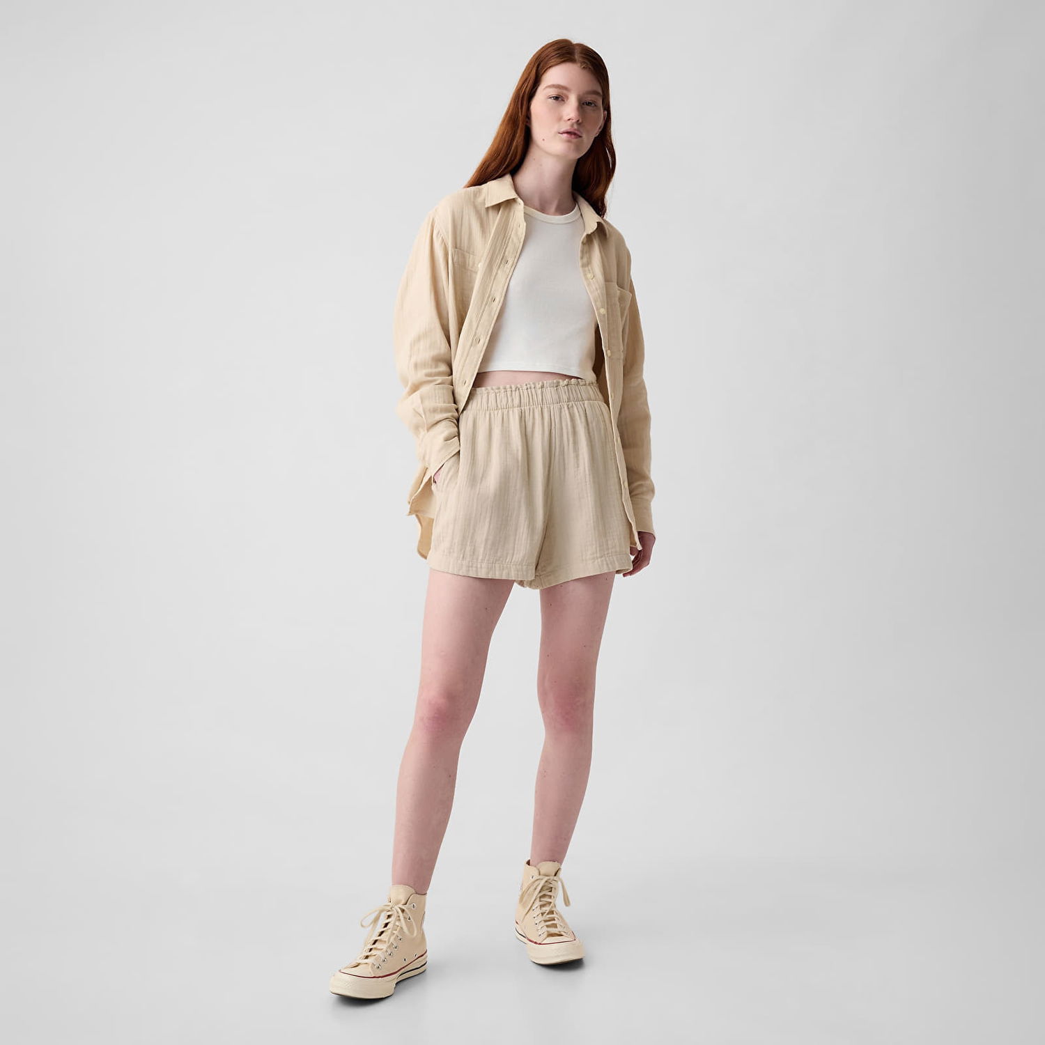 Šortky GAP Crinkle Gauze Pull On Shorts Bedrock Béžová | 882138-00, 0