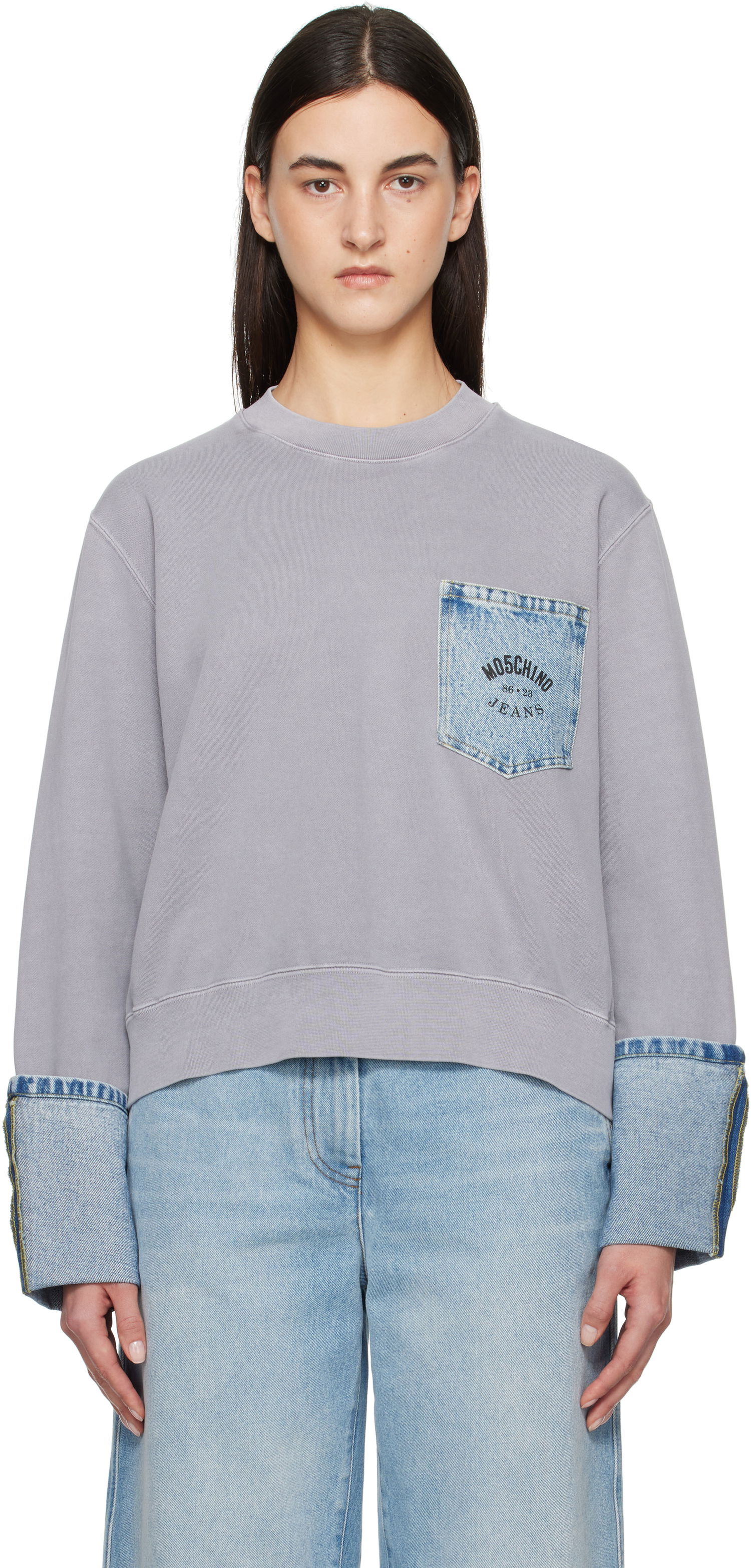 Sveter Moschino Moschino Jeans Denim Detail Sweatshirt Šedá | 251K11709, 0
