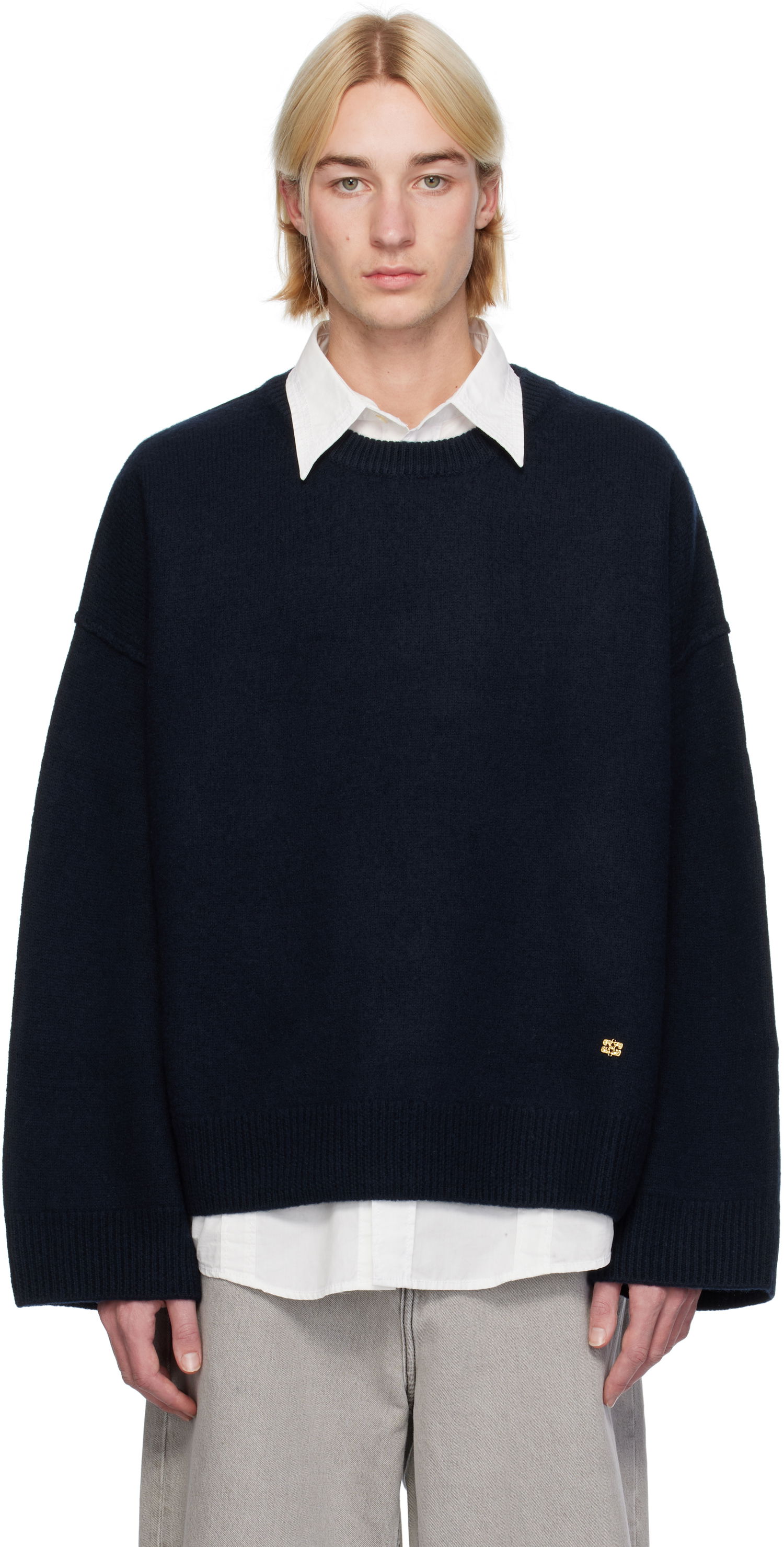 Sveter GANNI Wool Crewneck Sweater Čierna | K2296, 0