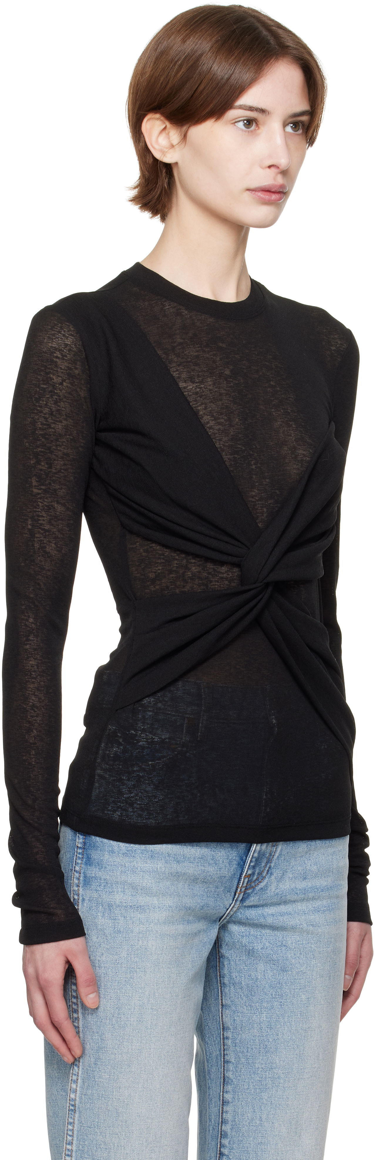 Sveter Nanushka Nanushka Izolda Draped Mesh Jersey T-Shirt Čierna | NW25RSTP16499, 1