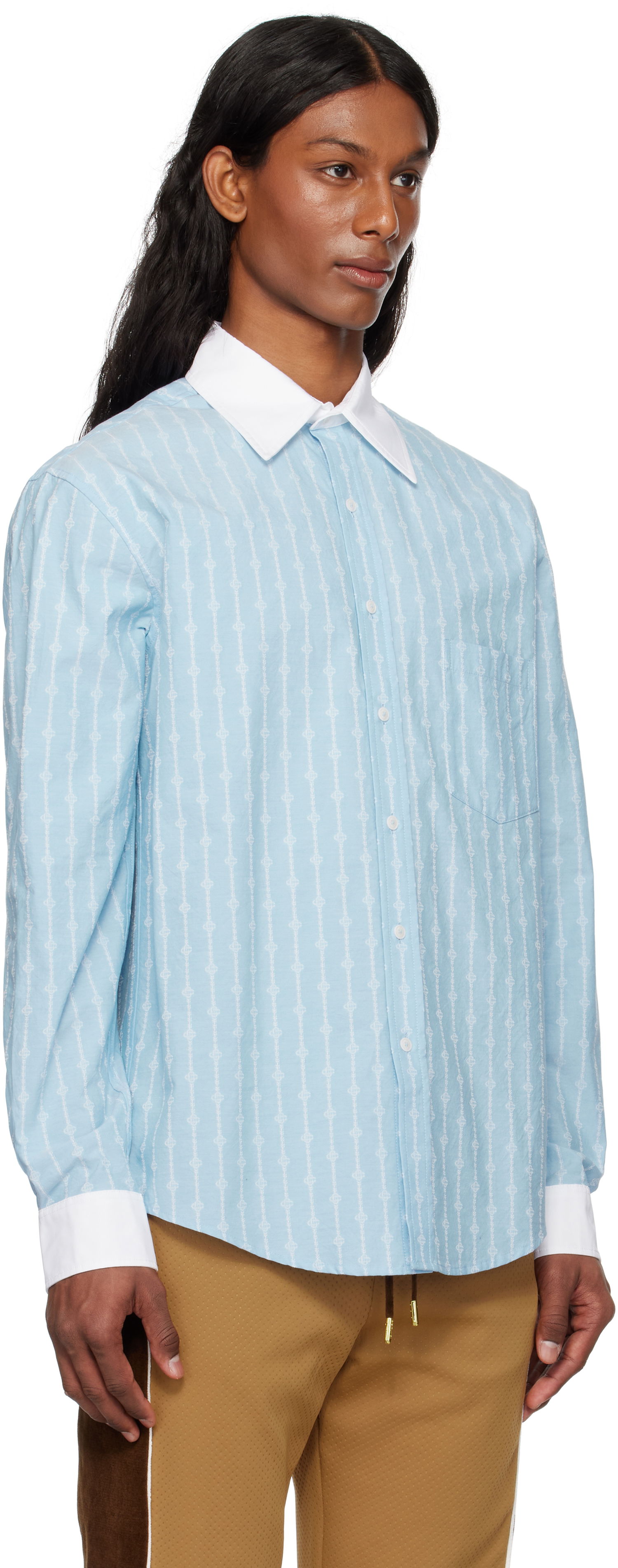 Košeľa Casablanca Casablanca Laurel Stripe Jacquard Shirt Modrá | MS25-SH-175-01, 1