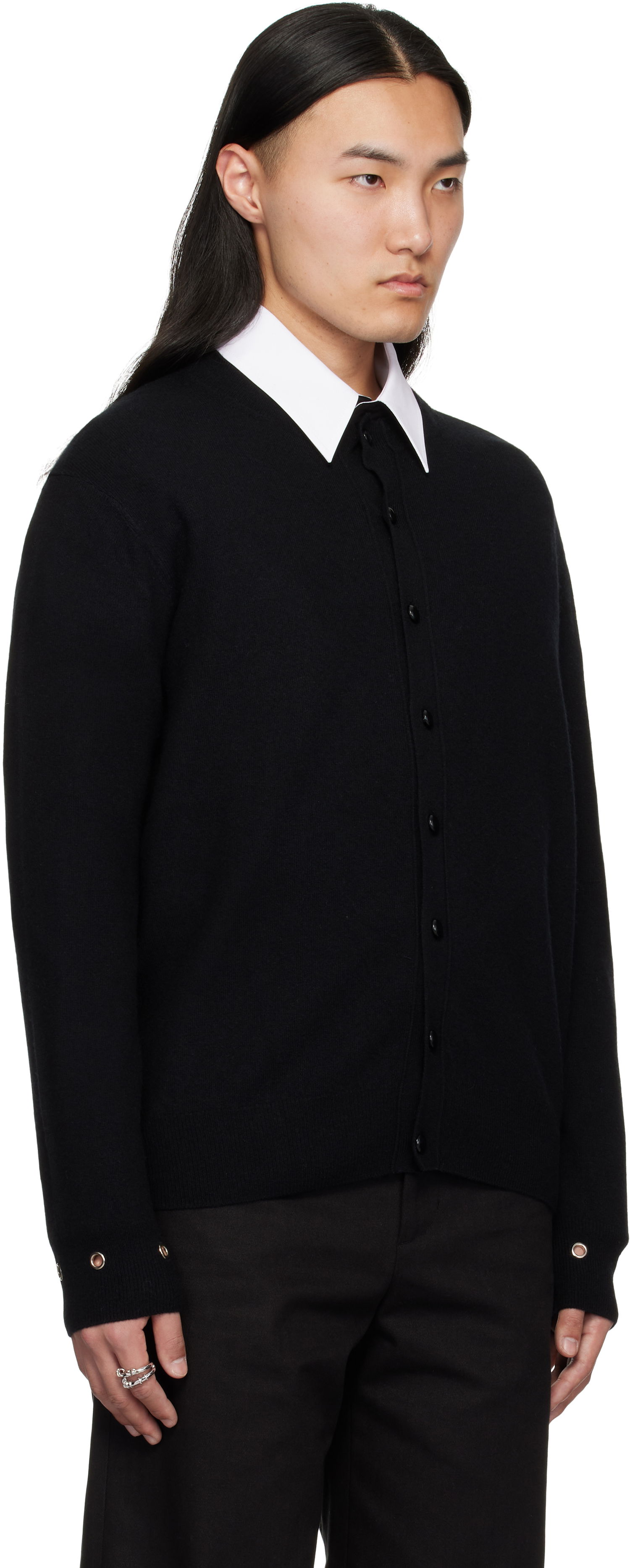 Sveter We11done We11done Eyelet Detail Cardigan Čierna | WD-KC0-25-617-U-BK, 1