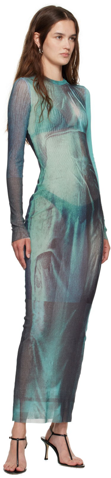 Šaty Jean Paul Gaultier Jean Paul Gaultier 'The Long Water' Mesh Maxi Dress Tyrkysová | 25/03-W-DR027-M004P-5557, 3