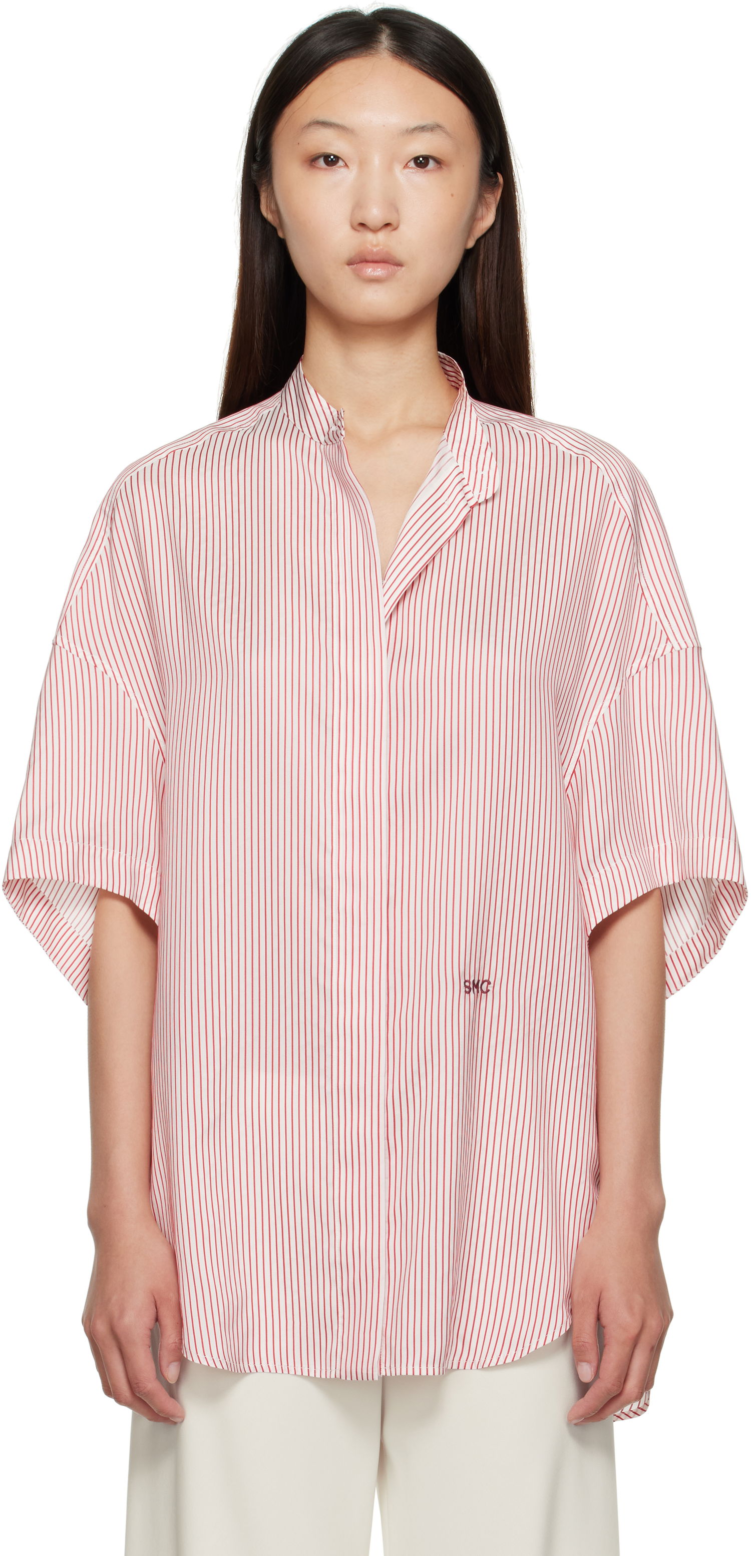 Košeľa Stella McCartney Stella McCartney Striped Short Sleeve Shirt Červená | 6201683FR210, 0