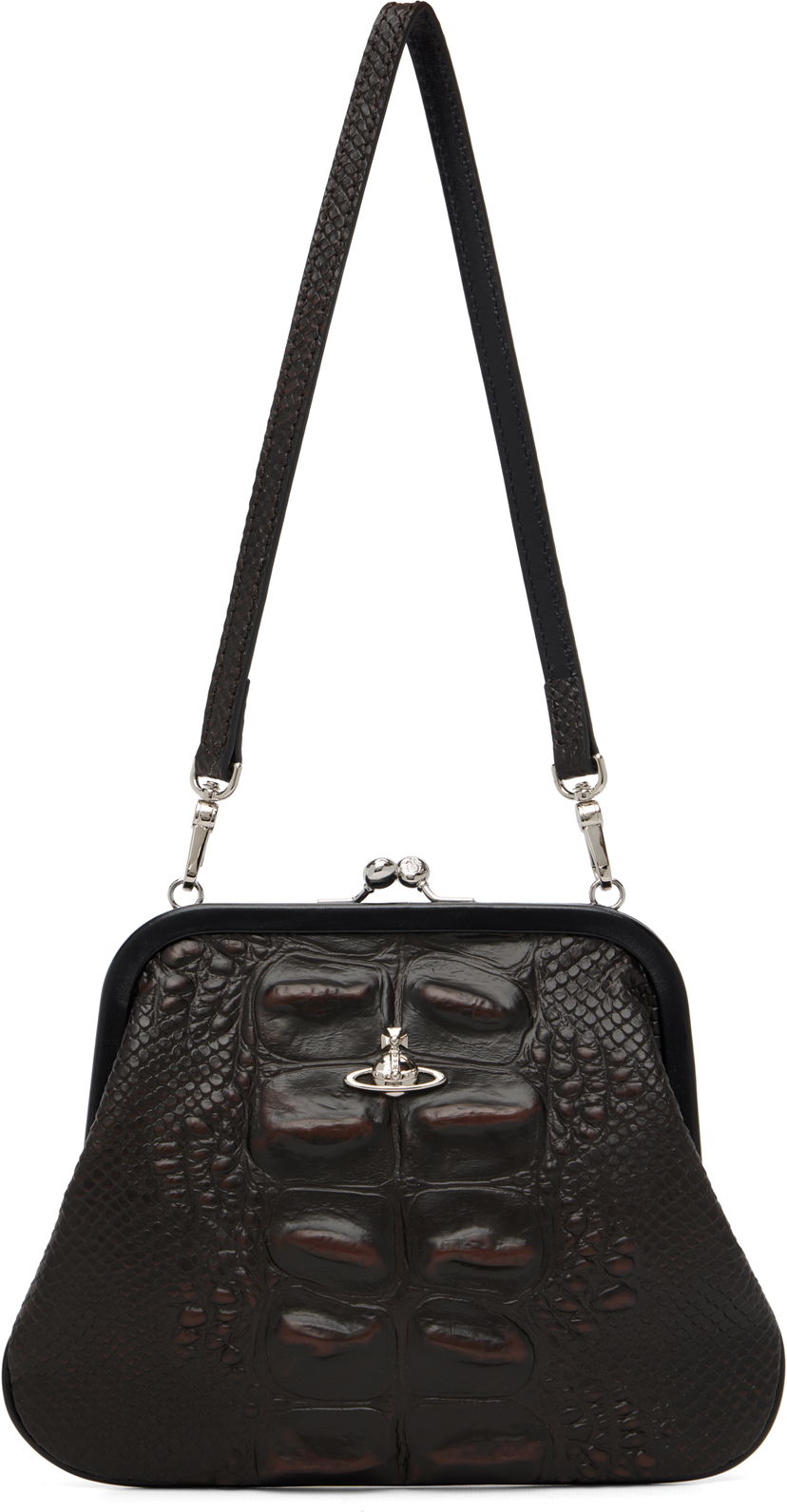 Kabelka Vivienne Westwood Vivienne's Orb-Logo Crocodile-Effect Frame Clutch Bag Hnedá | 4B01001BW-L00BO-